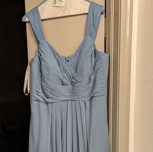 Steel blue knee length Azazie bridesmaid dress